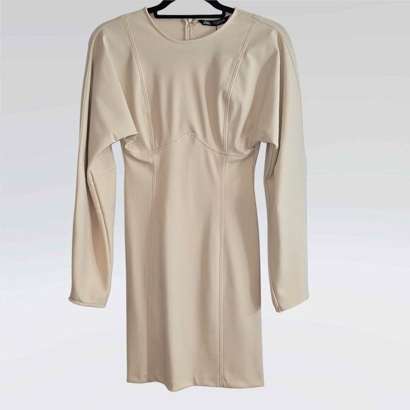 Zara NEW Women's Sz Small Peachy Beige Stretchy Bodycon Corset Midi Dress - Picture 3 of 6